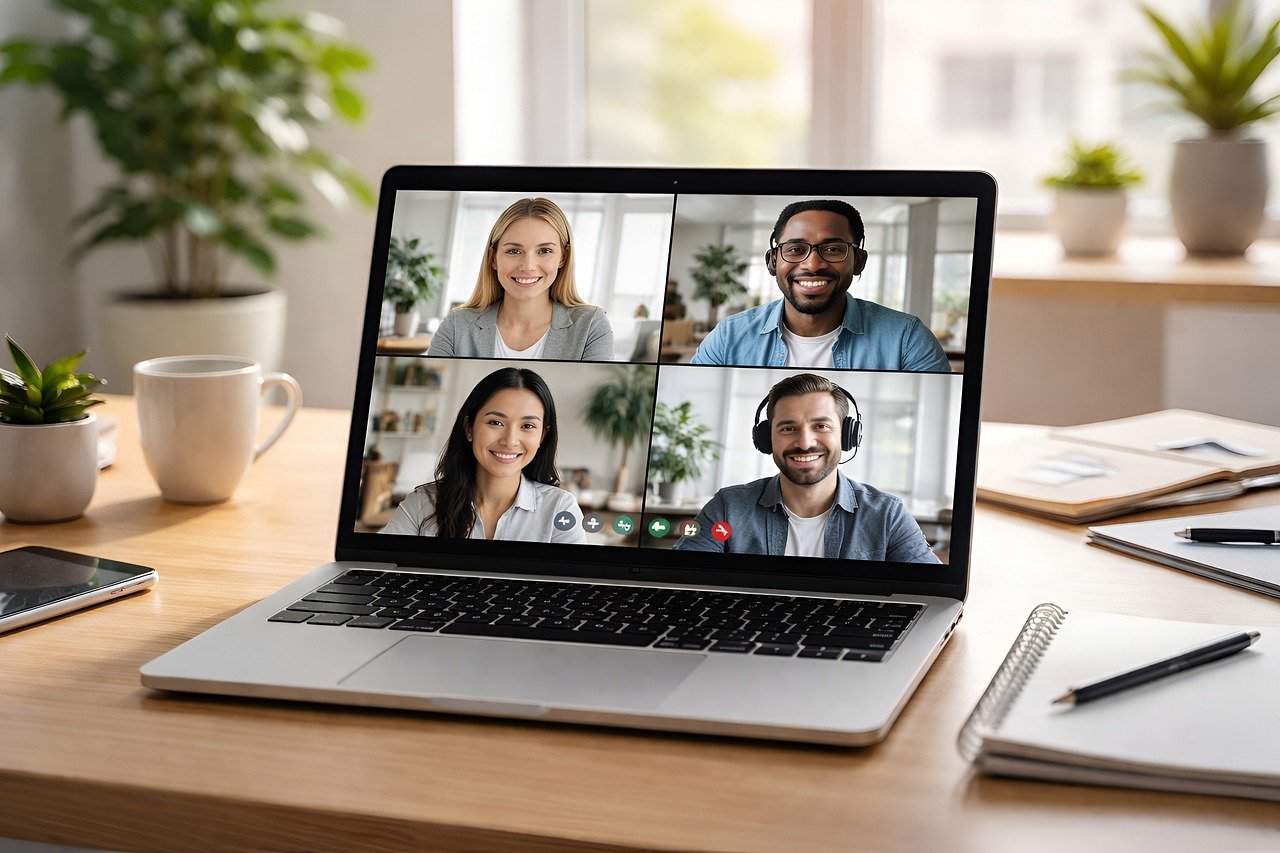 Group video call on a laptop, smooth and clear
